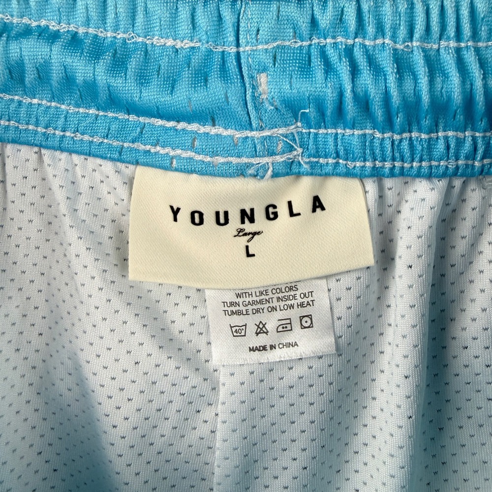 YoungLA Shorts Men's L Blue Cloud Bird Mesh Gym Athletic Fitness AOP Sky 4" - Picture 5 of 9